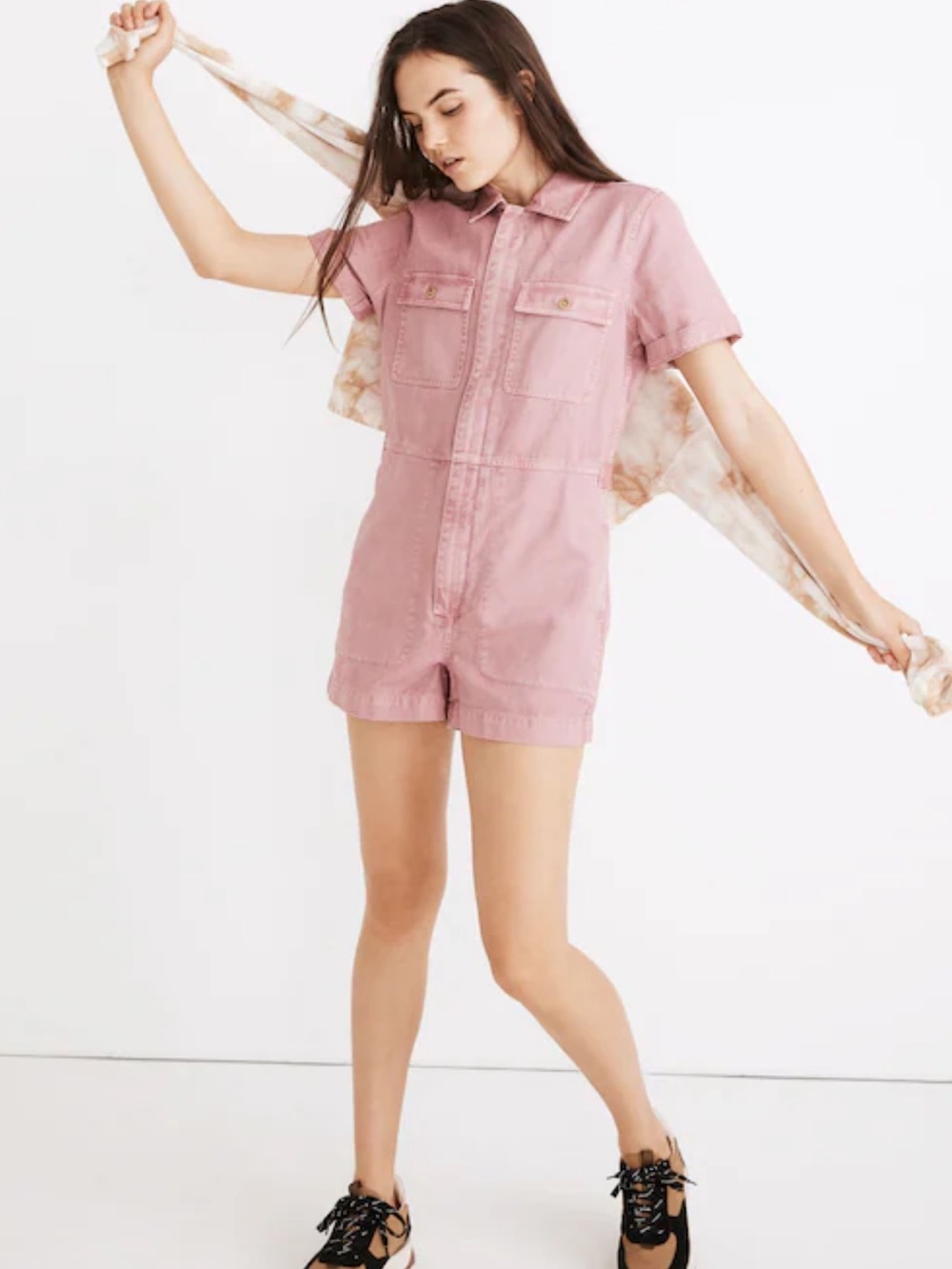 Madewell Garment-Dyed Coverall Romper in Washed Berry